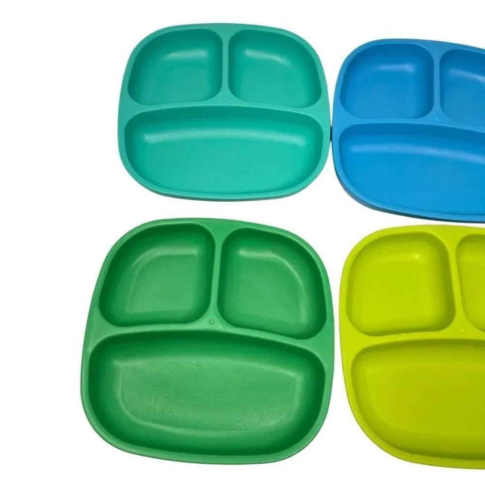 Replay Recycled Plastic Divided Plates Aqua Green Blue Teal Lot of 6 Preowned